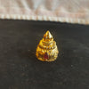 Panchaloha Gold Mukut for Deity Idol - Ornate Scrollwork Temple Crown with Ruby Stone