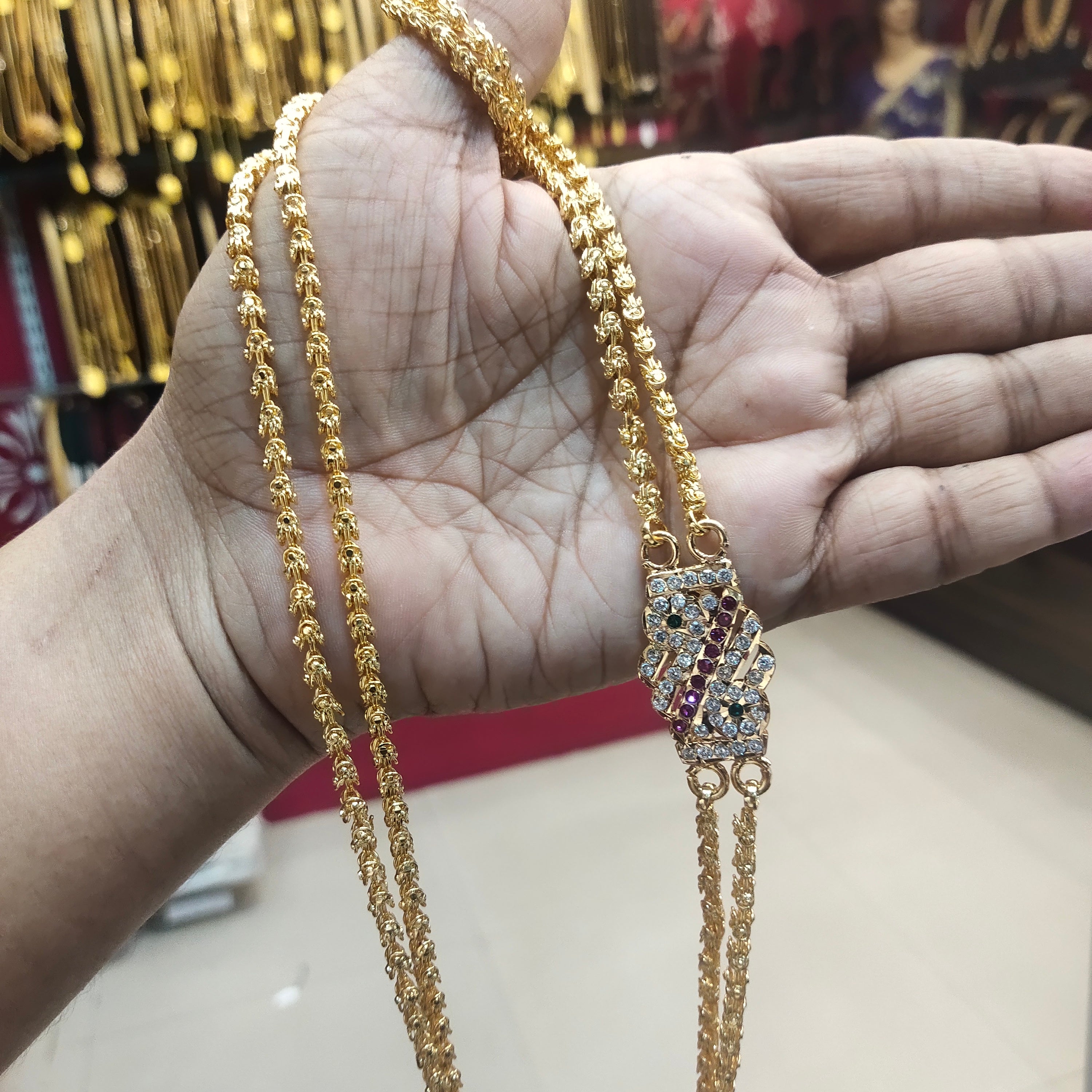 Asp One Gram Gold 24 Inches  Double Line Chandramukhi Mop/Mugappu Saradu Chain