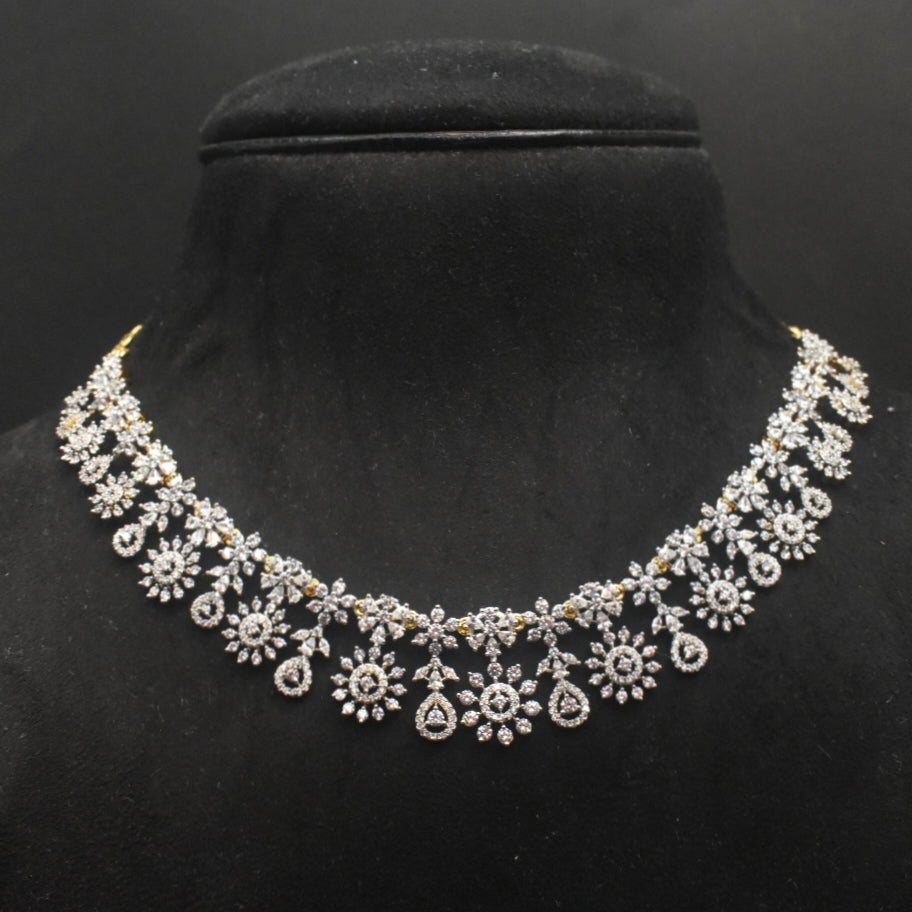 Luxe White Zircon Necklace & Earrings - Rhodium Gold