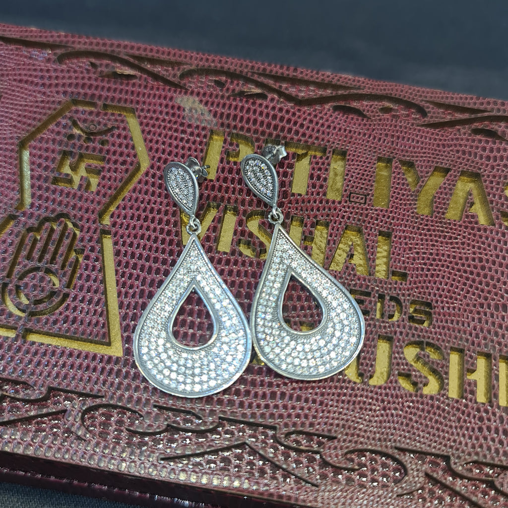 Sterling Silver CZ Chandbali Earrings - Sparkling Elegance Design