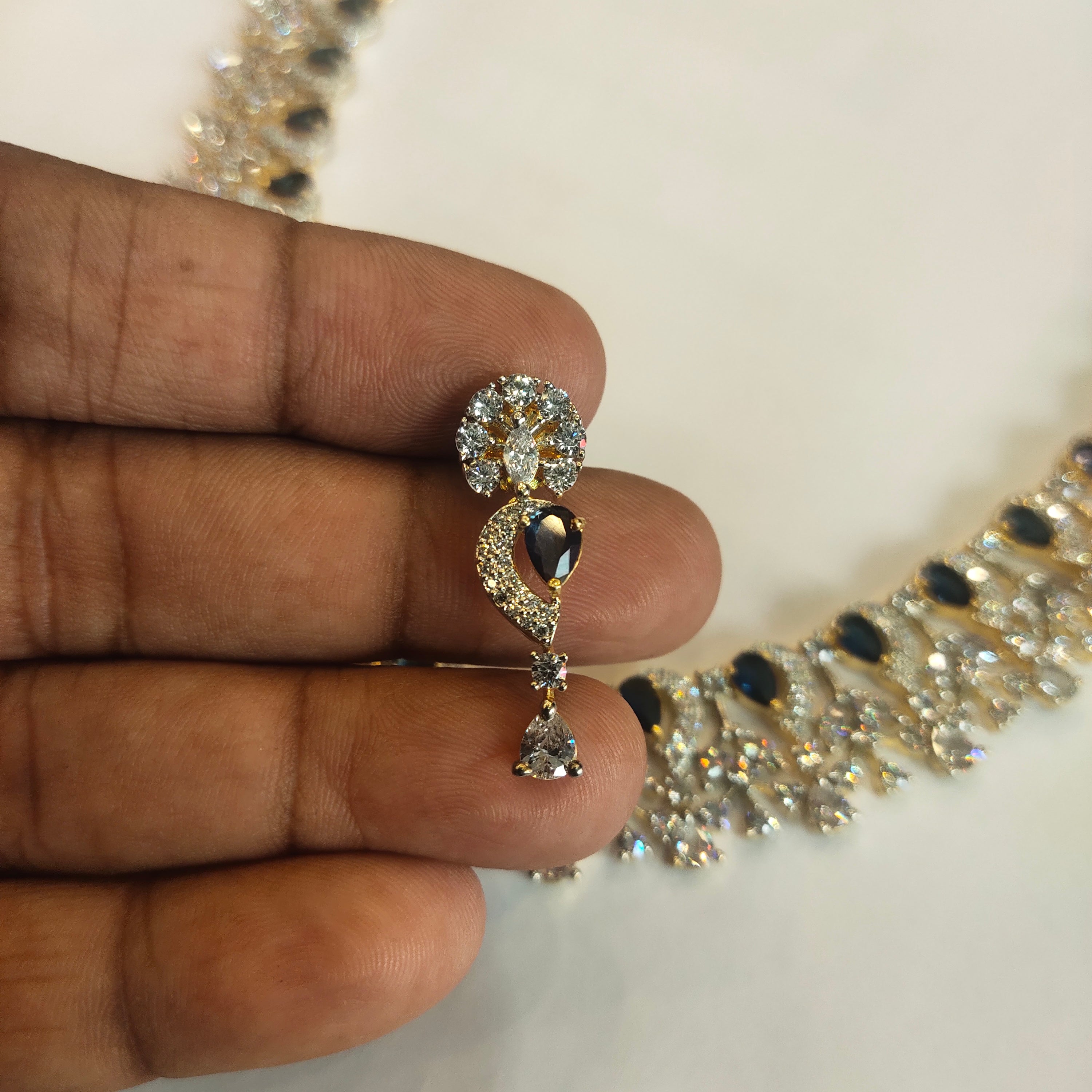 Blue & White Zircon Rhodium-Gold Plated Necklace - Elegant Statement Jewelry