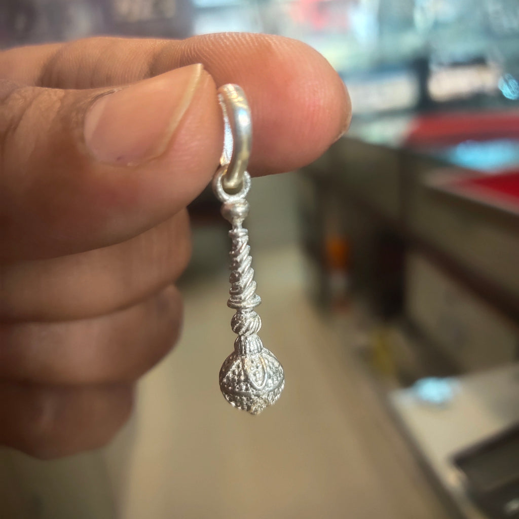Silver Hanuman Gada Locket Pendant - Textured Design