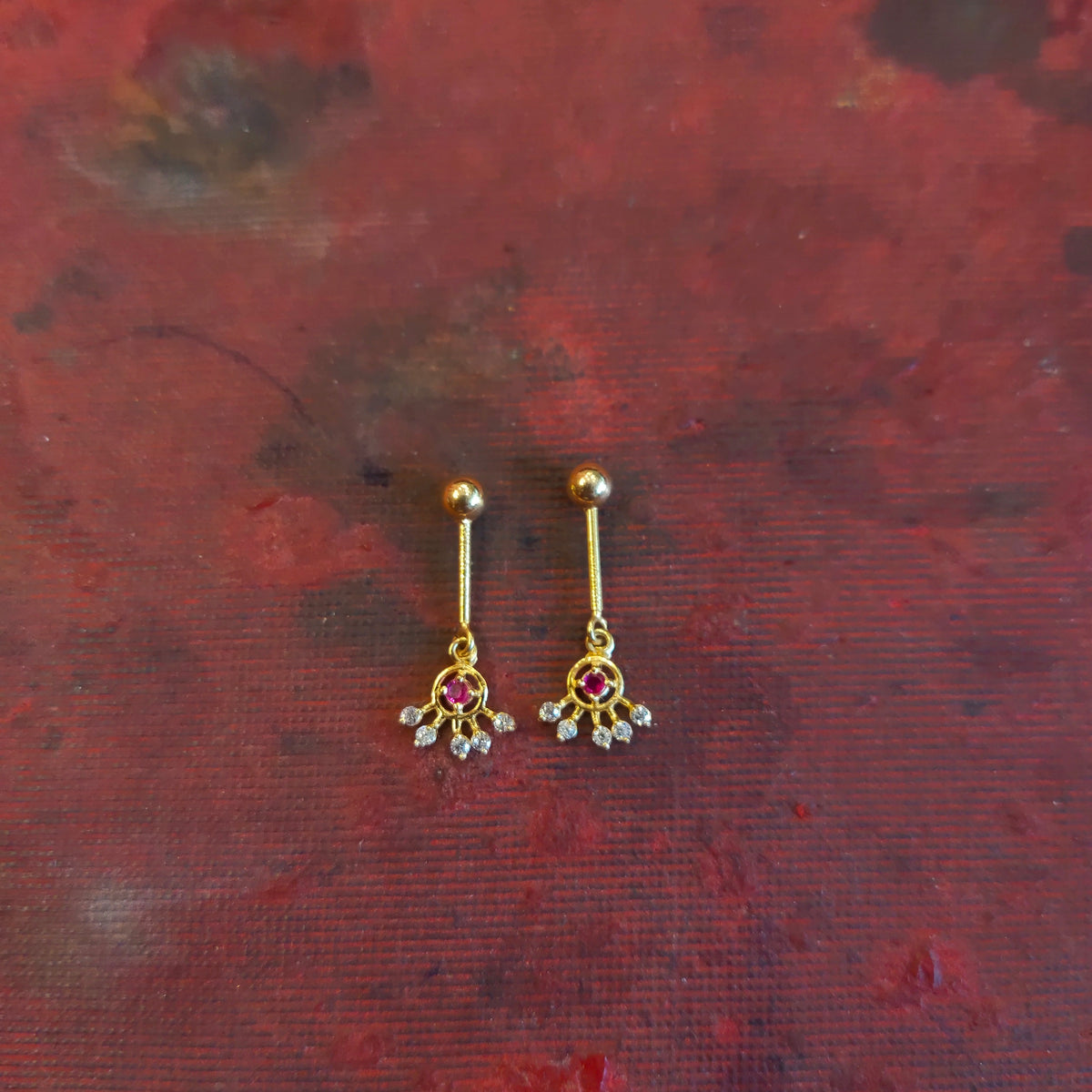 18K Gold Bugadi Earring - Ruby Fan Drop