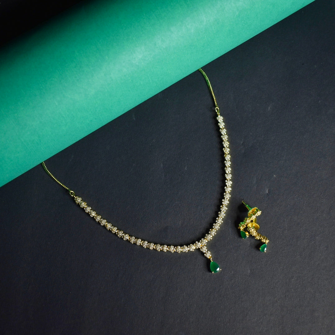 Minimal Design Zircon Necklace Set - 24K Gold Plated Office Jewellery