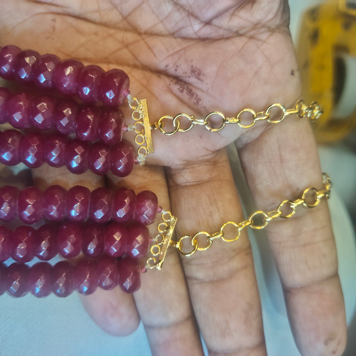 Layered Ruby Rondelles Beaded 3 Layer Necklace - 18 Inch Traditional Cultured Beads