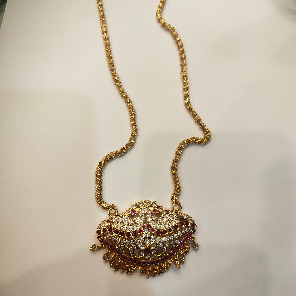 Panchaloha CZ Pendant with 24-Inch Chandramukhi Chain | Traditional Jewelry