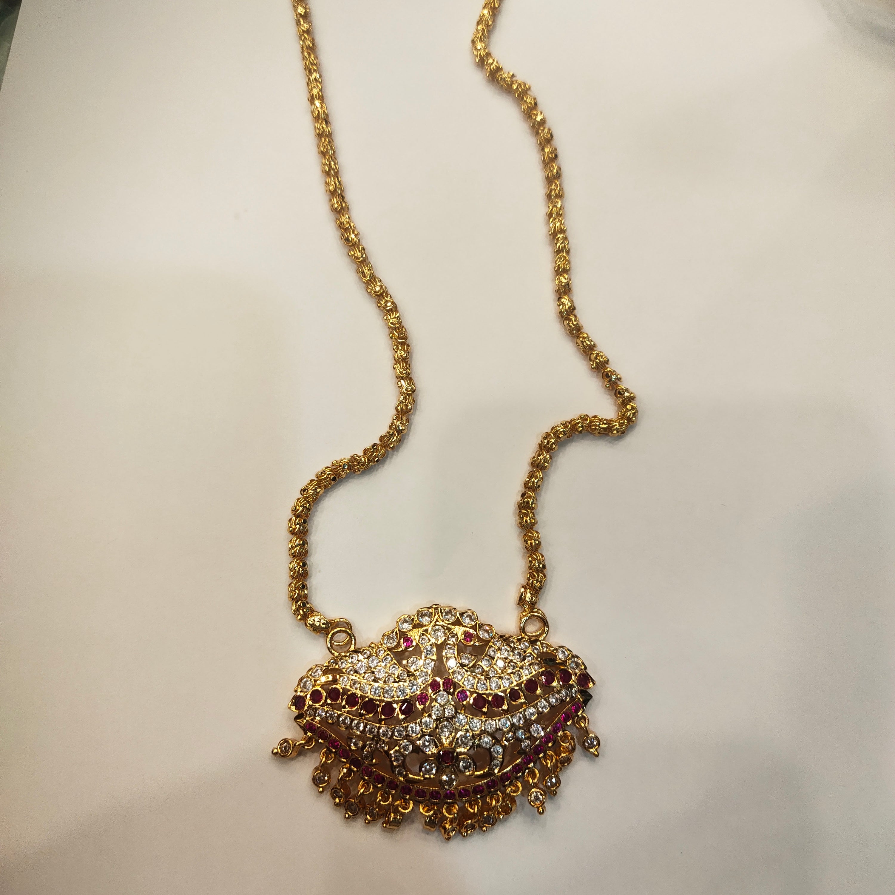 Panchaloha CZ Pendant with 24-Inch Chandramukhi Chain | Traditional Jewelry