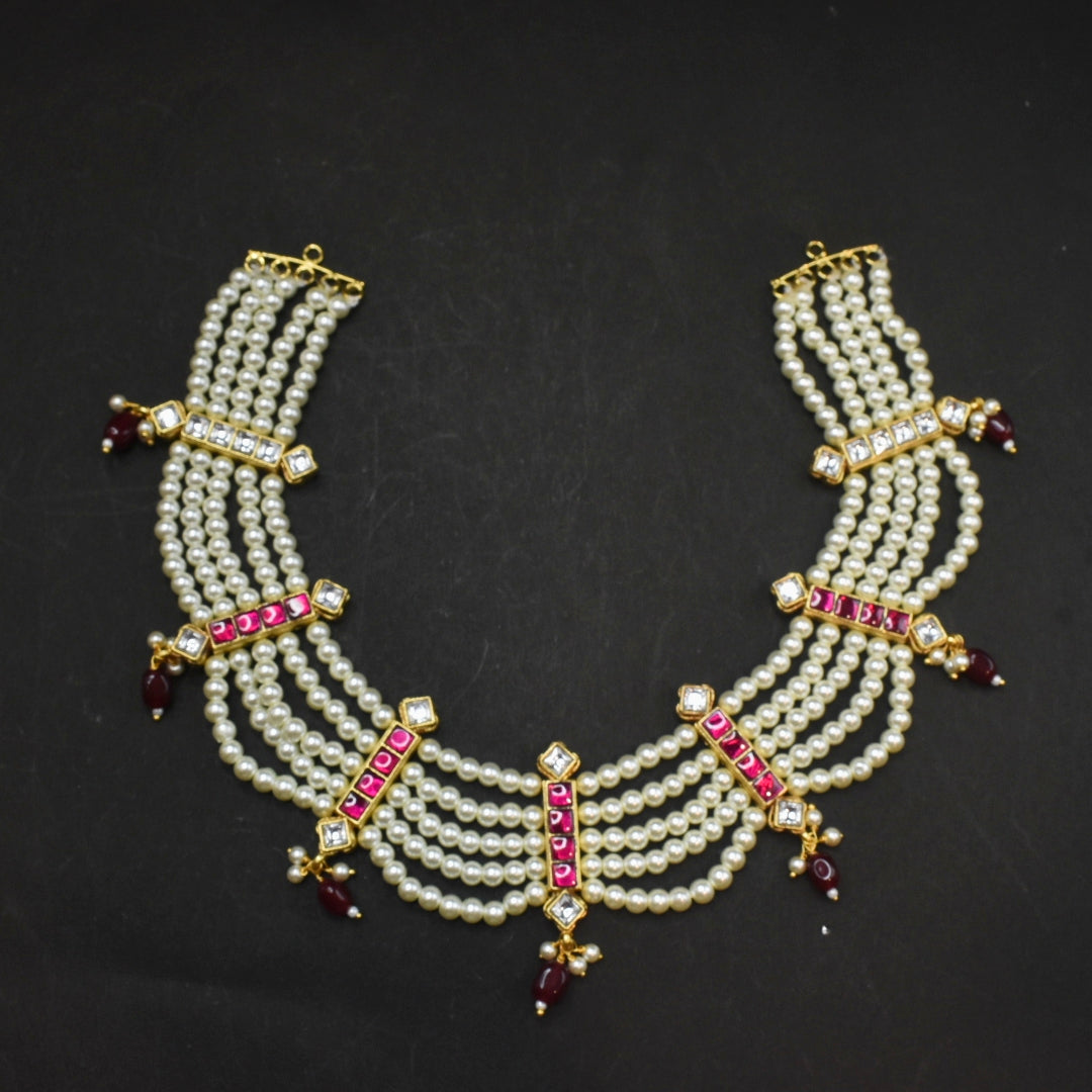 Pearl Multi-Strand Necklace with Ruby Kundan Bars