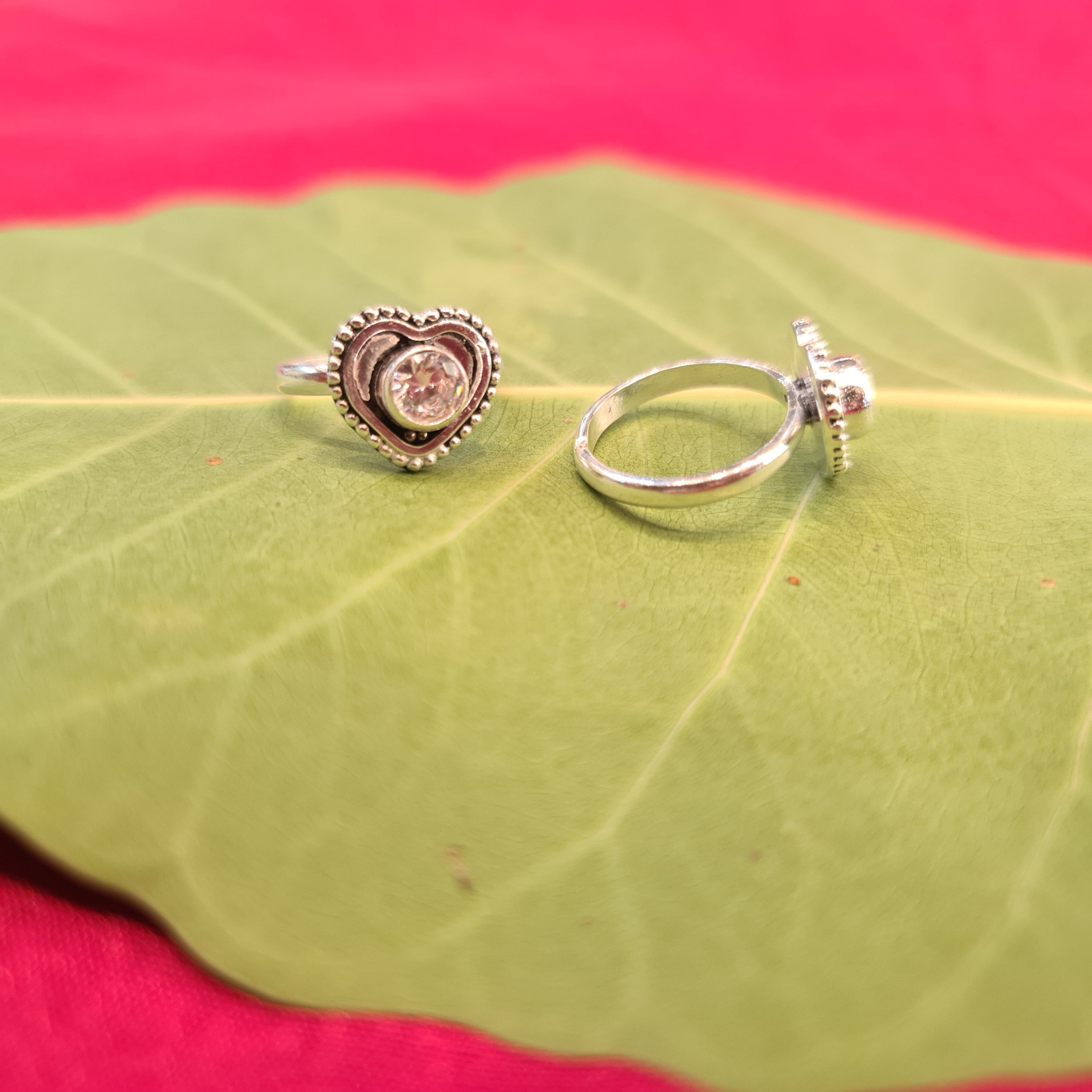 925 Sterling Silver Heart-Shaped CZ Toe Rings - Romantic Bichiya 6.6g