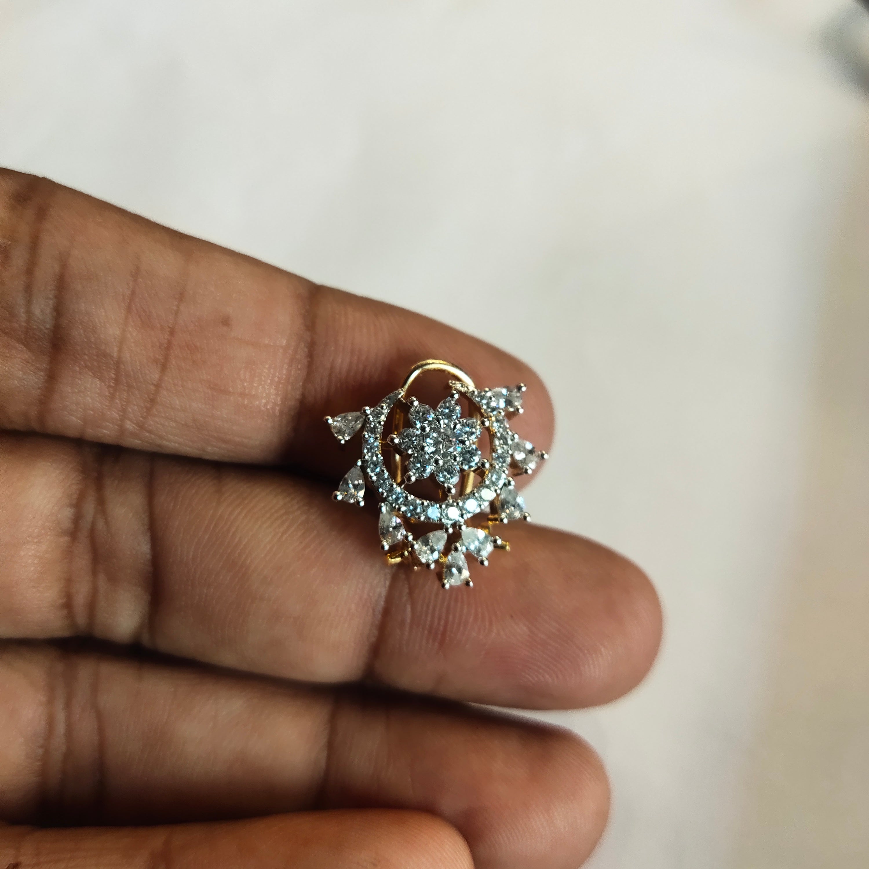 Asp Rhodium-Gold Plated Zircon Nose Pin - No Piercing Needed