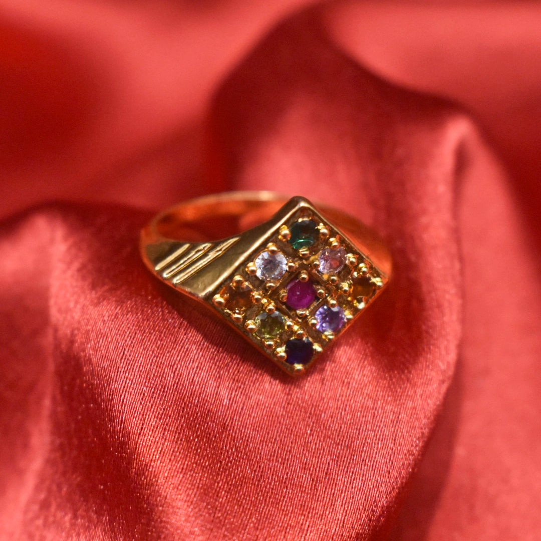24K Gold Plated Navratna Ring for Men