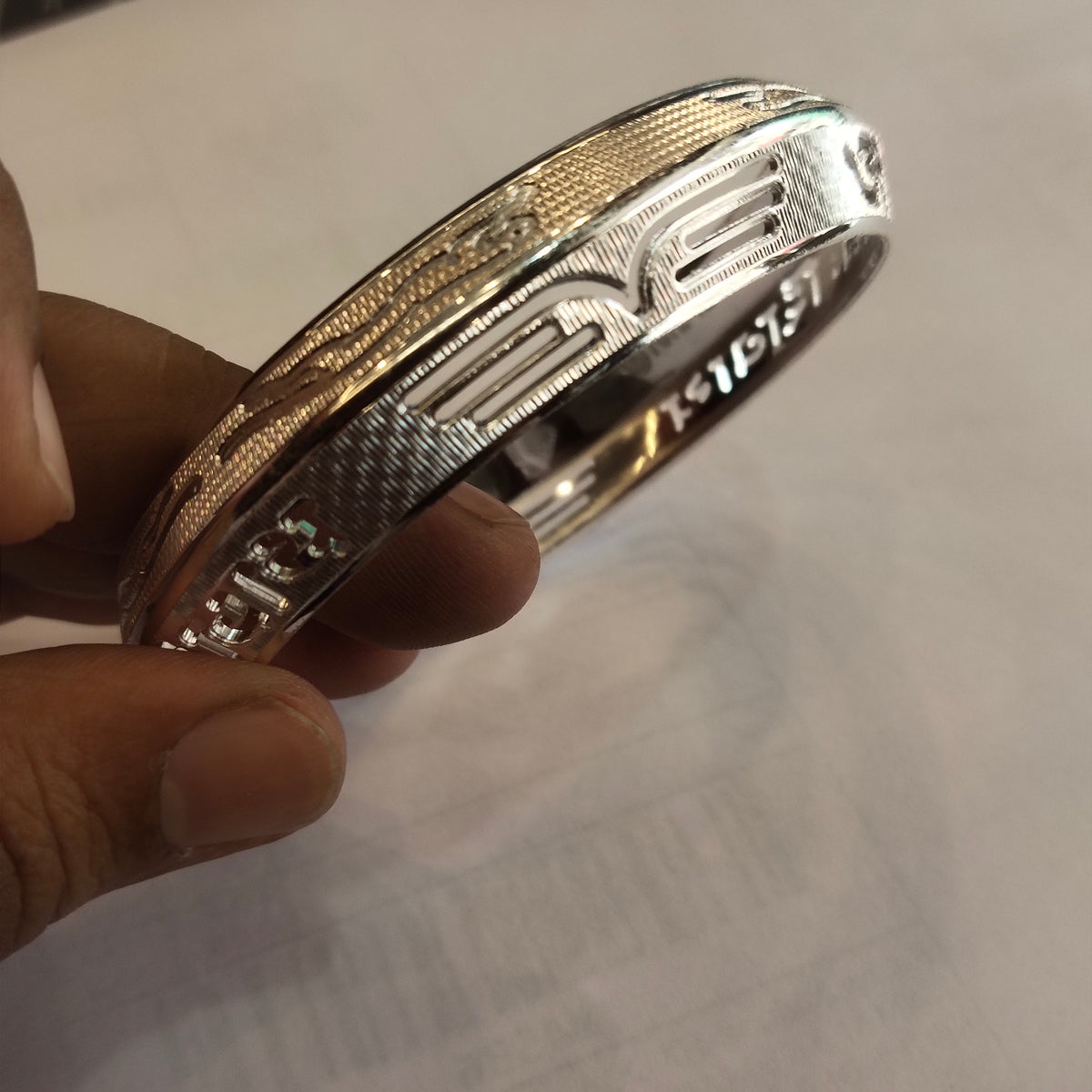 Men's Silver Kada - Om Namah Shivaya with Jaguar Design