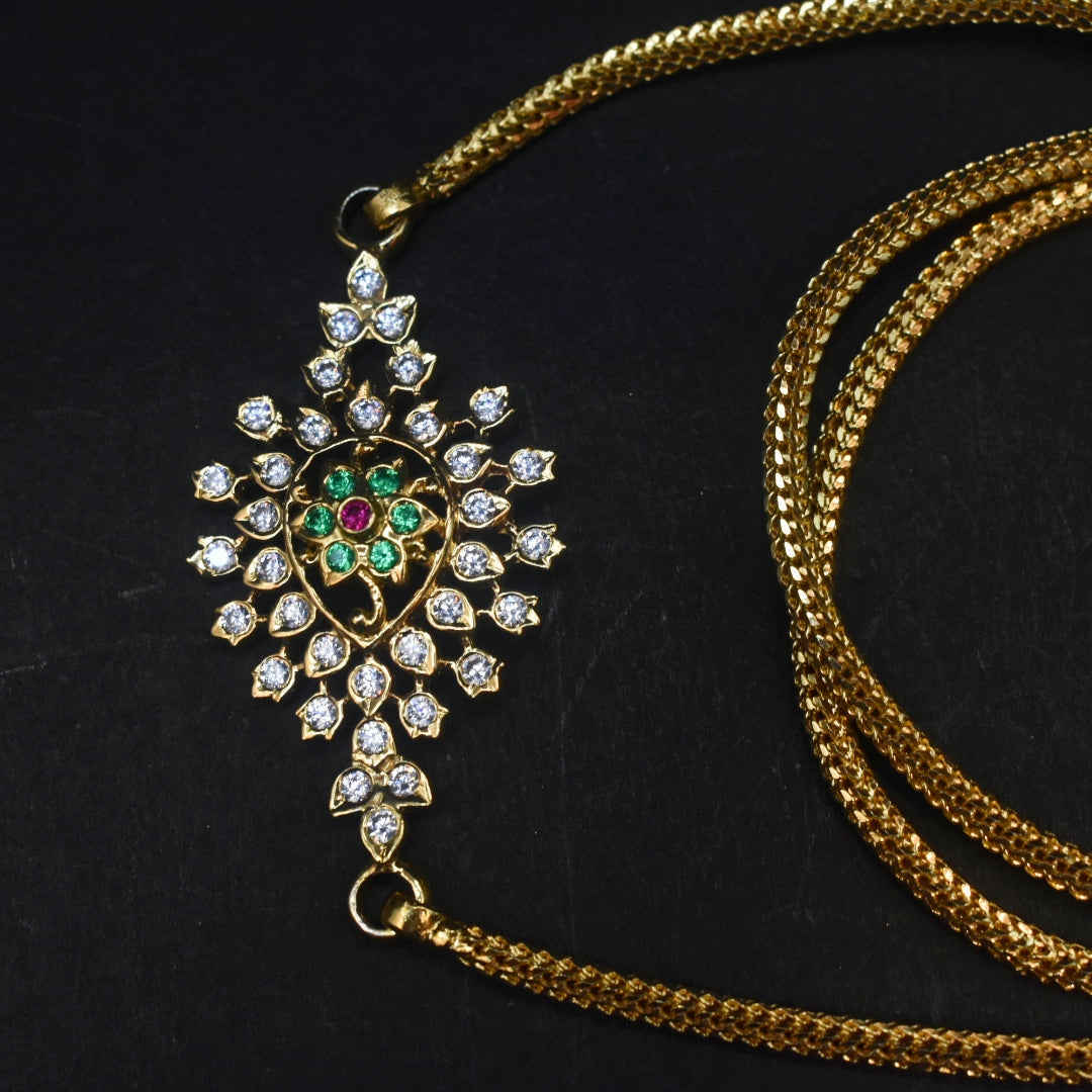 925 Sterling Silver 24K Gold Plated Thali Bottu Mangalsutra Chain with Zircon Brooch - 24 Inches