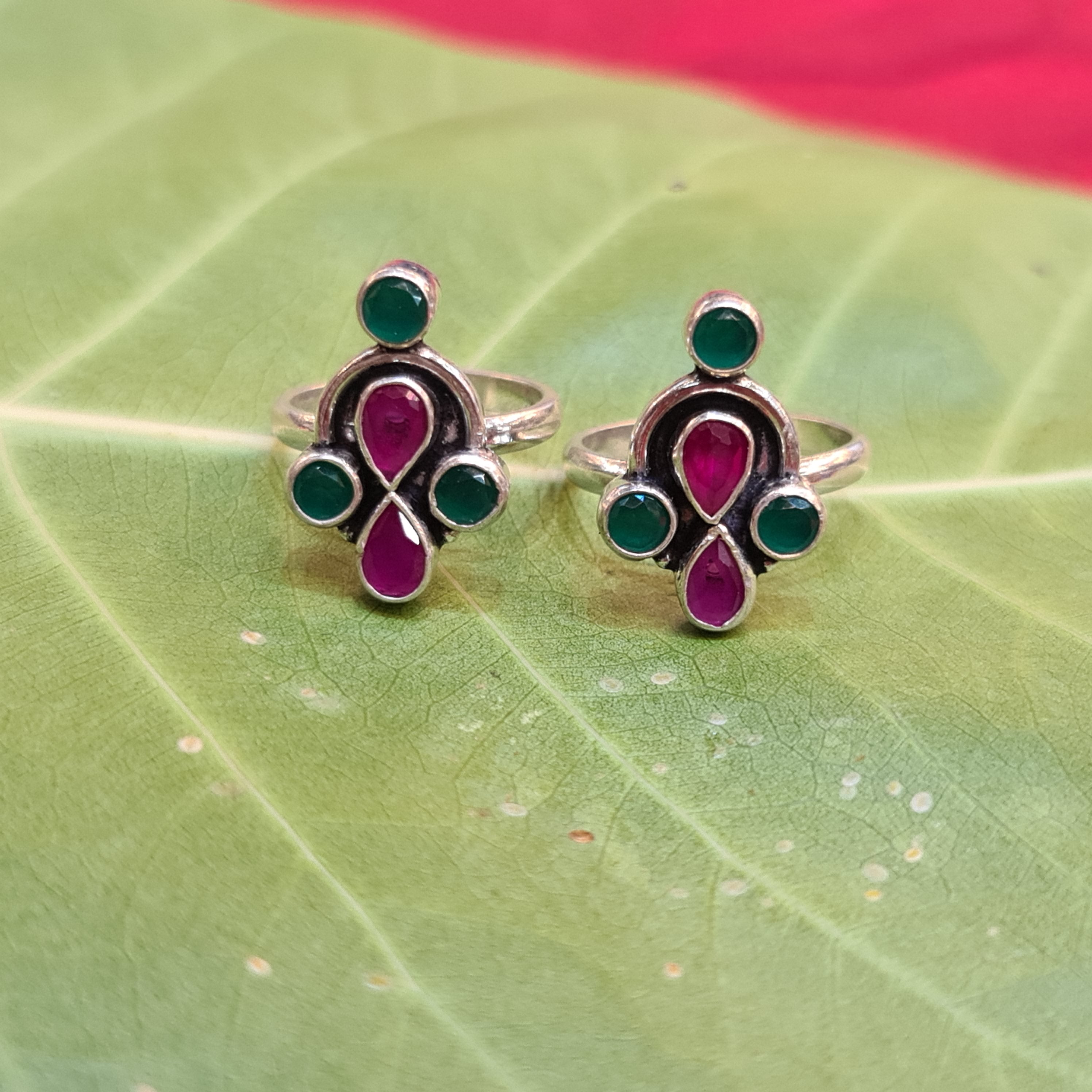 925 Sterling Silver Ruby Toe Rings - Glamorous Bridal Bichiya 8.6g