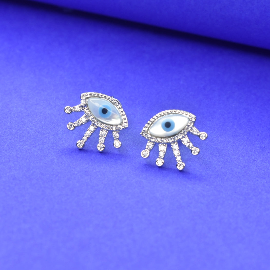 Sterling Silver Evil Eye Stud Earrings - Protective Charm Jewelry