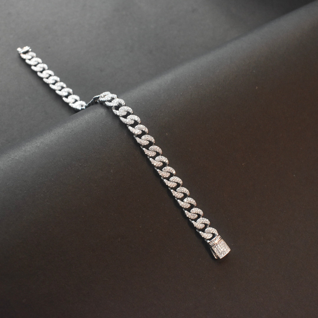 Asp Sterling Silver Zircon Cuban Link Bracelet for Men