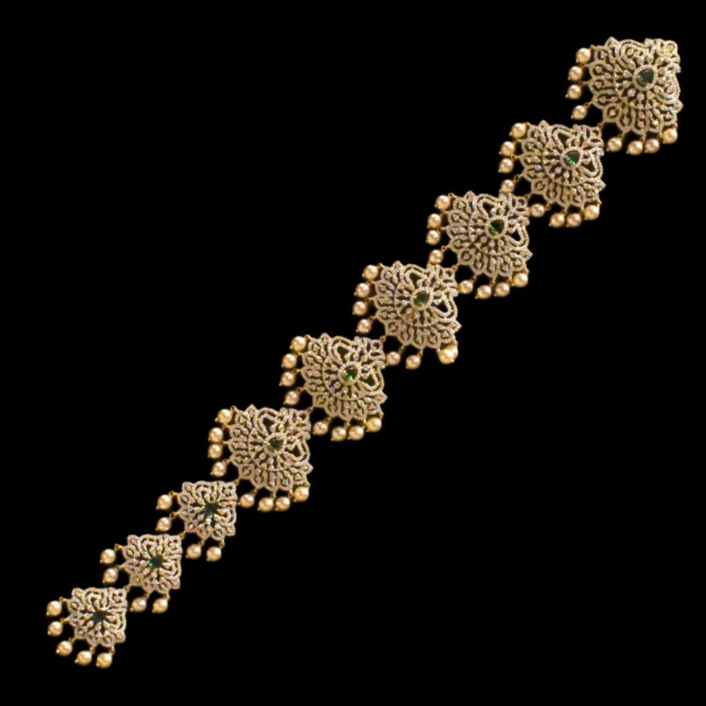 Rhodium Gold Plated Zircon Jada 13 Inch - Traditional Wedding Hair Jewelry