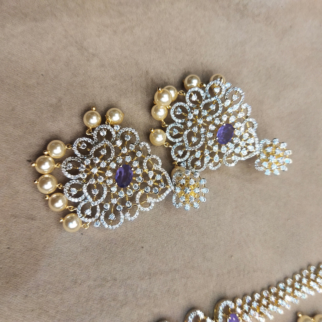 Asp Purple Zircon Duo - Long Necklace and Short Necklace Combo Set