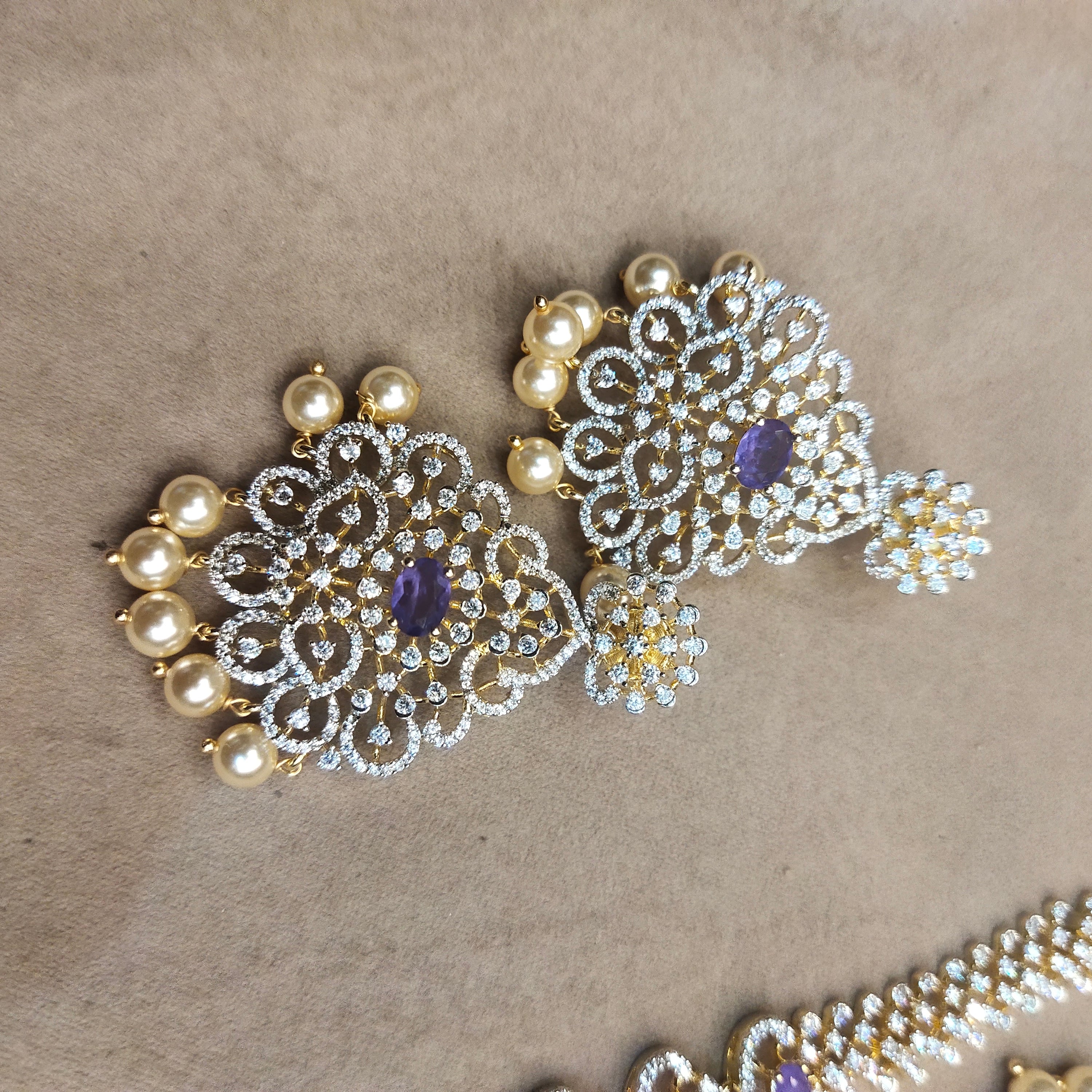 Asp Purple Zircon Duo - Long Necklace and Short Necklace Combo Set