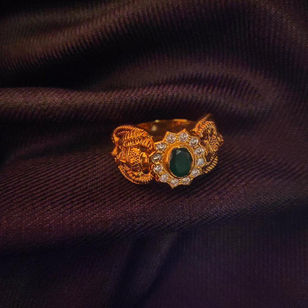 "Regal Reptilian Elegance: Men's Sterling Silver Naga Emerald Ring"