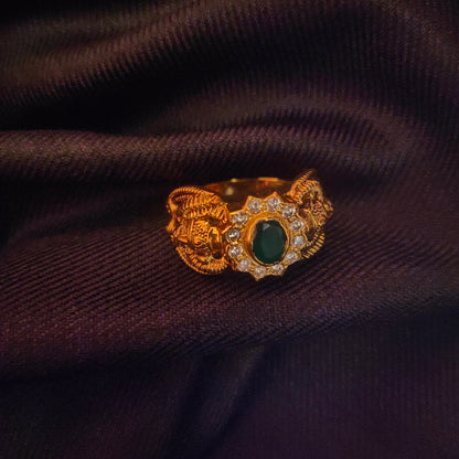 "Regal Reptilian Elegance: Men's Sterling Silver Naga Emerald Ring"