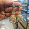 Rose Gold Plated CZ Long Jhumka Earrings | Push Back | Green