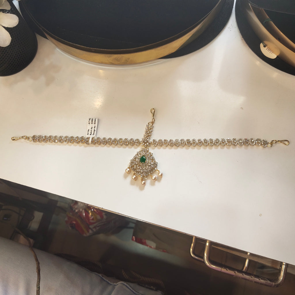 Rhodium Gold Plated Bridal Mathapatti - Traditional Indian Wedding Jewelry