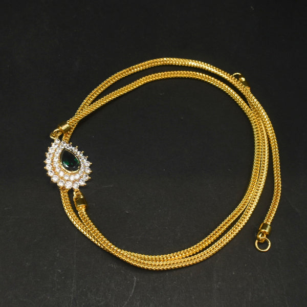 925 Sterling Silver 24K Gold Plated Thali Bottu Mangalsutra Chain with Green Zircon Side Brooch - 24 Inches