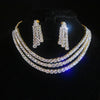 3 Layer Crystal Clear Solitaire Diamond Look Rhodium-Gold Double Tone Zircon Necklace Set with Earrings