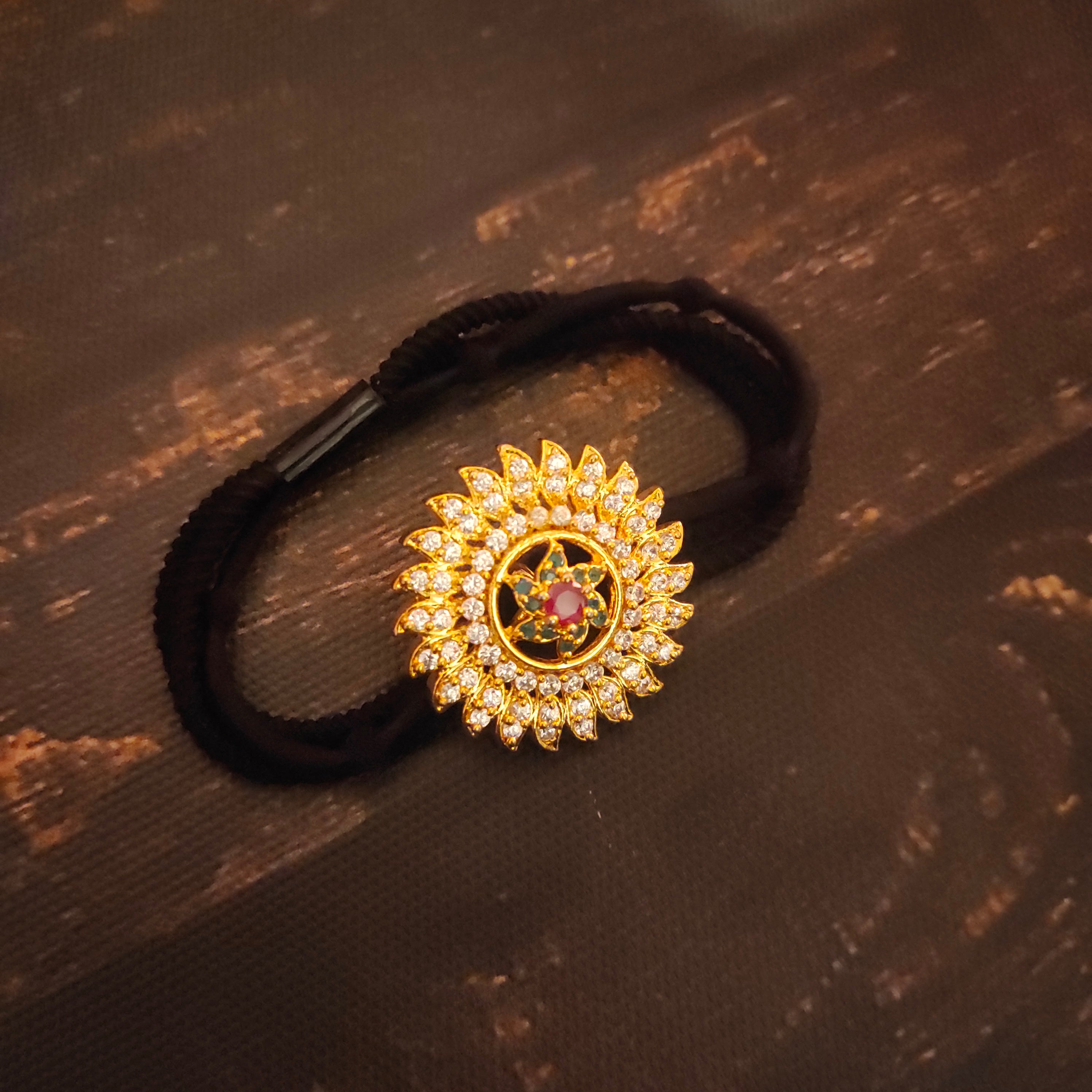 Sparkling Zircon CZ Hair Band - 24K Gold Plated Ruby Emerald Design for Women