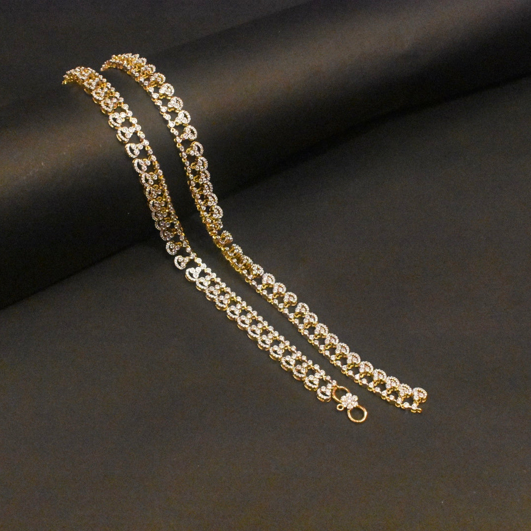 Rhodium-Gold Diamond Look Zircon Anklets