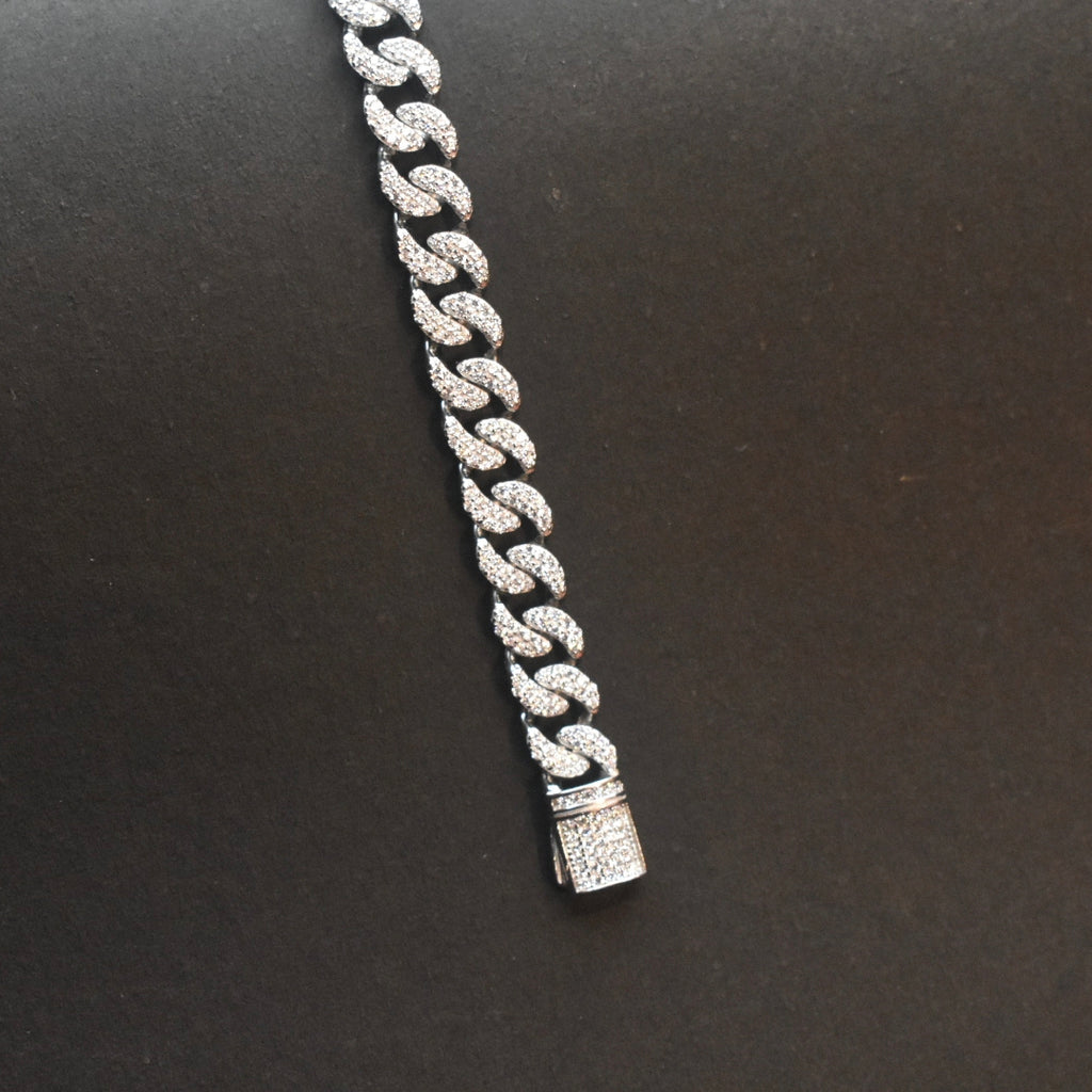 Asp Sterling Silver Zircon Cuban Link Bracelet for Men