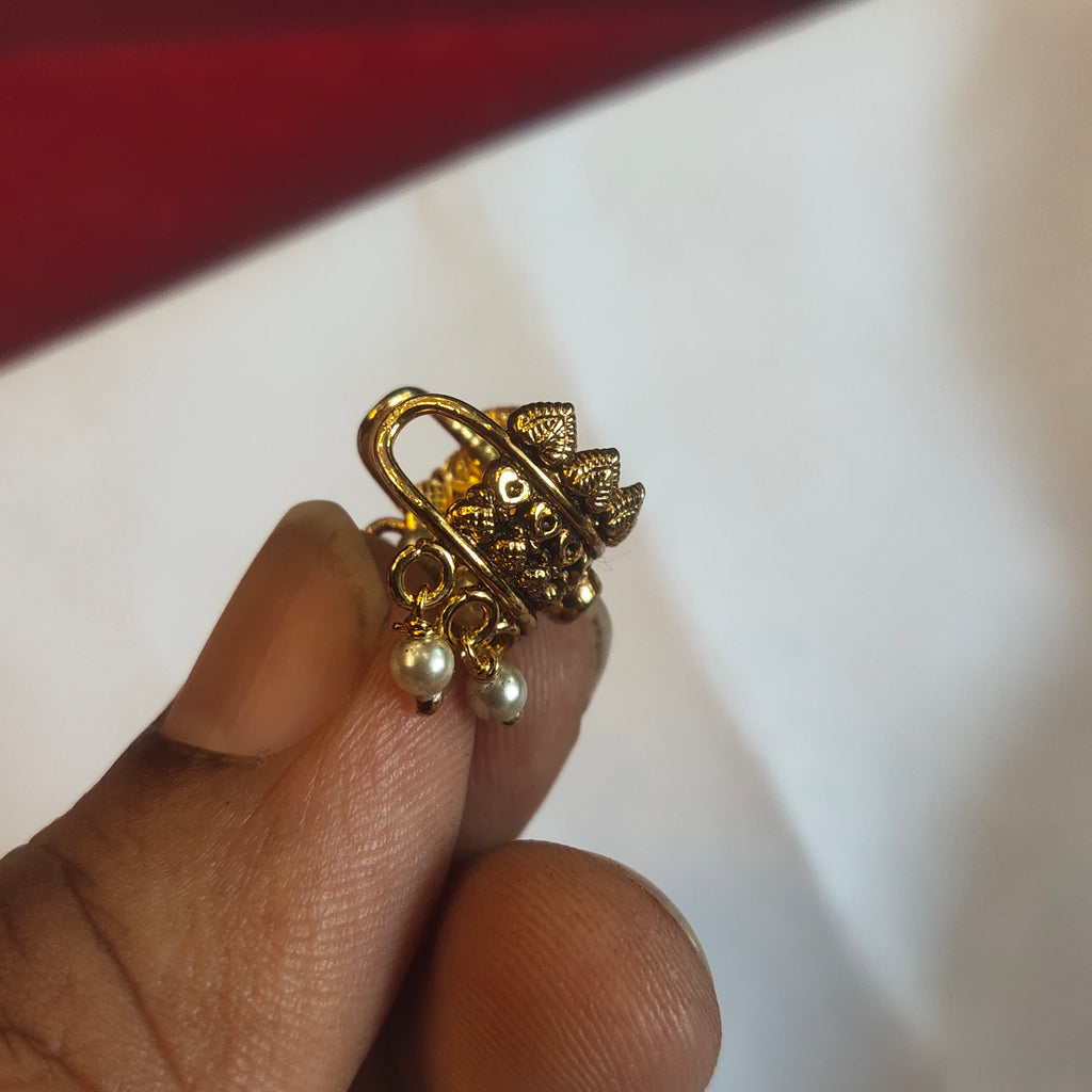 Men's Gold Plated 925 Silver Cartilage Earring | Temple Jewellery with Pearl Drops