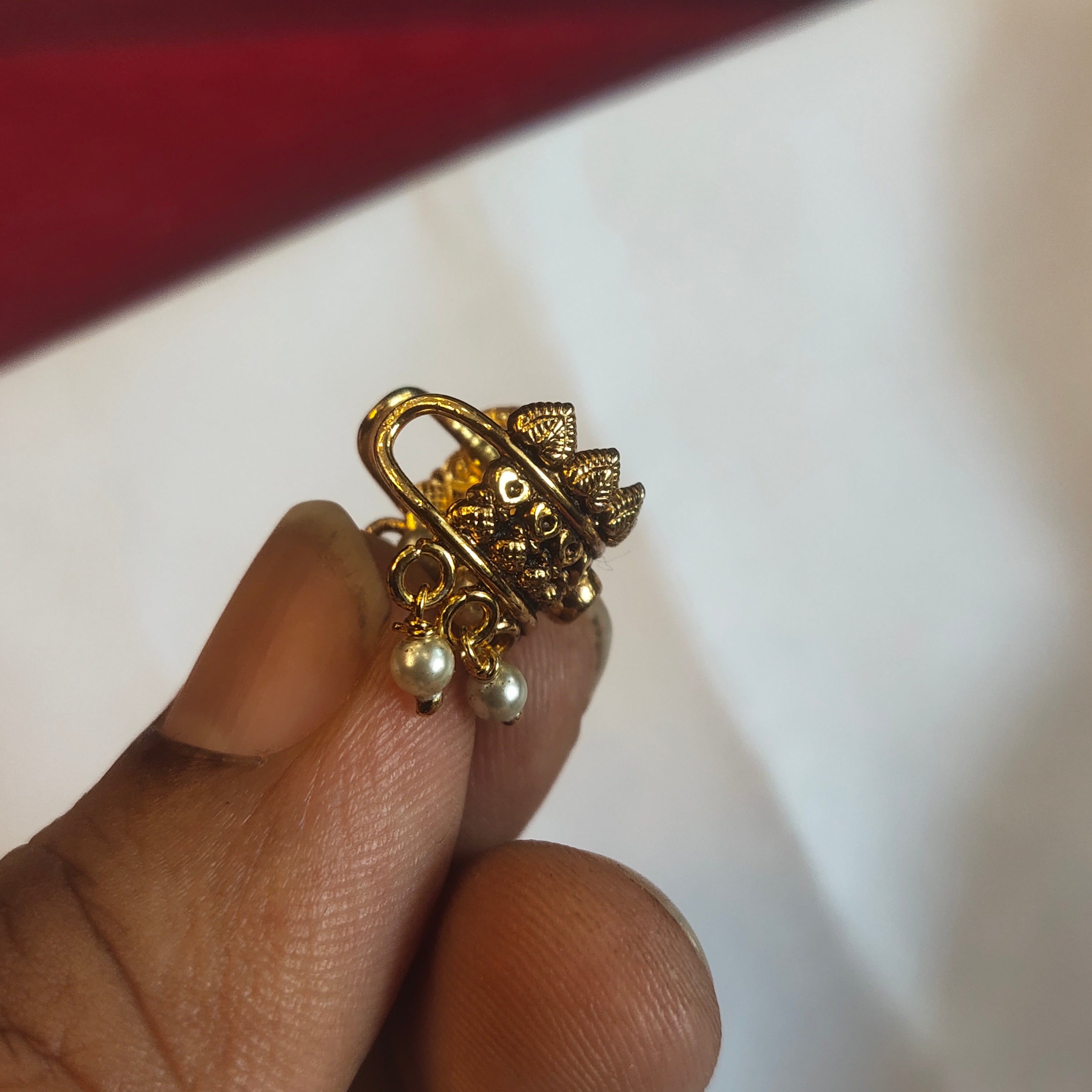Men's Gold Plated 925 Silver Cartilage Earring | Temple Jewellery with Pearl Drops