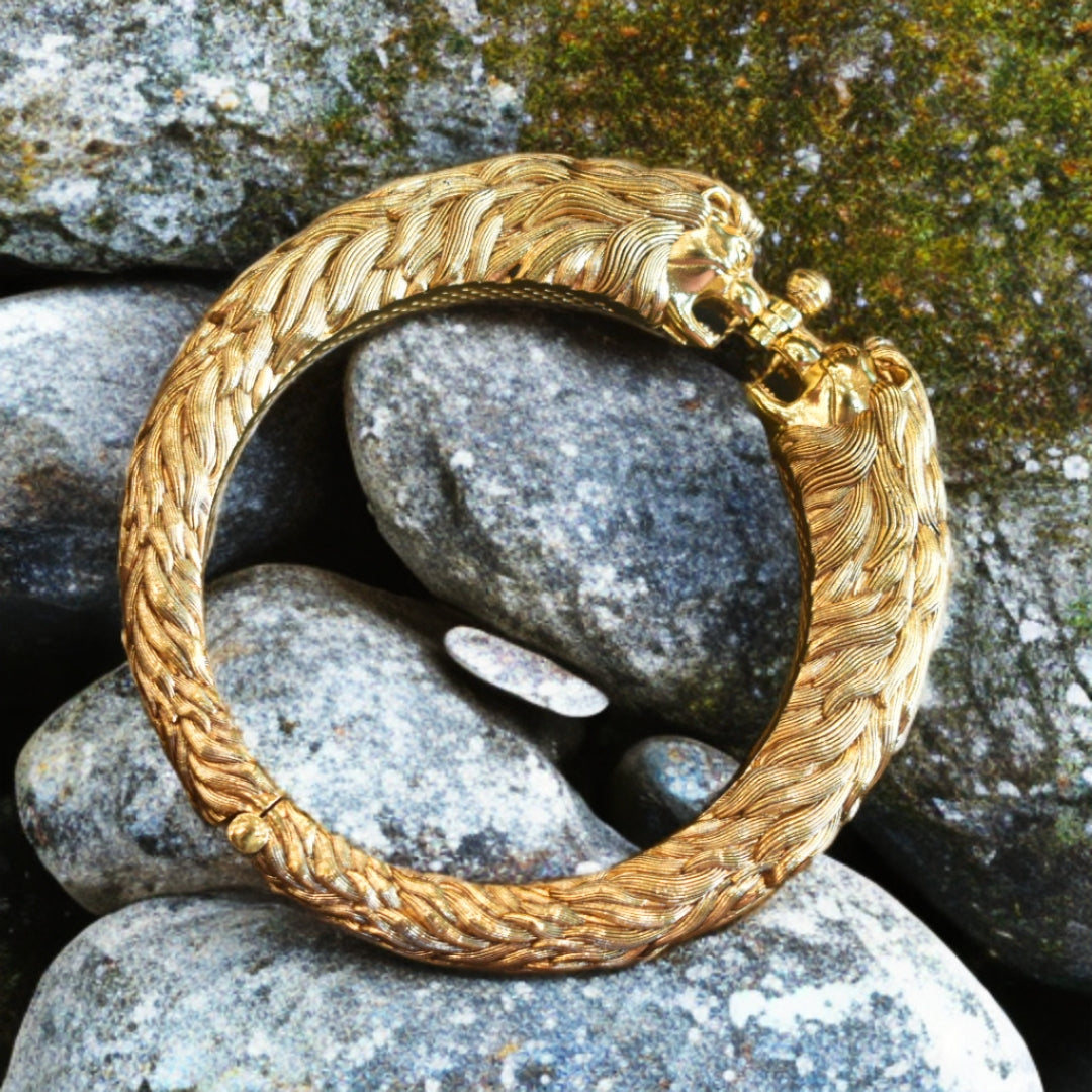 Asp 925 Silver Gold Plated Nagas Simha Kada for Men