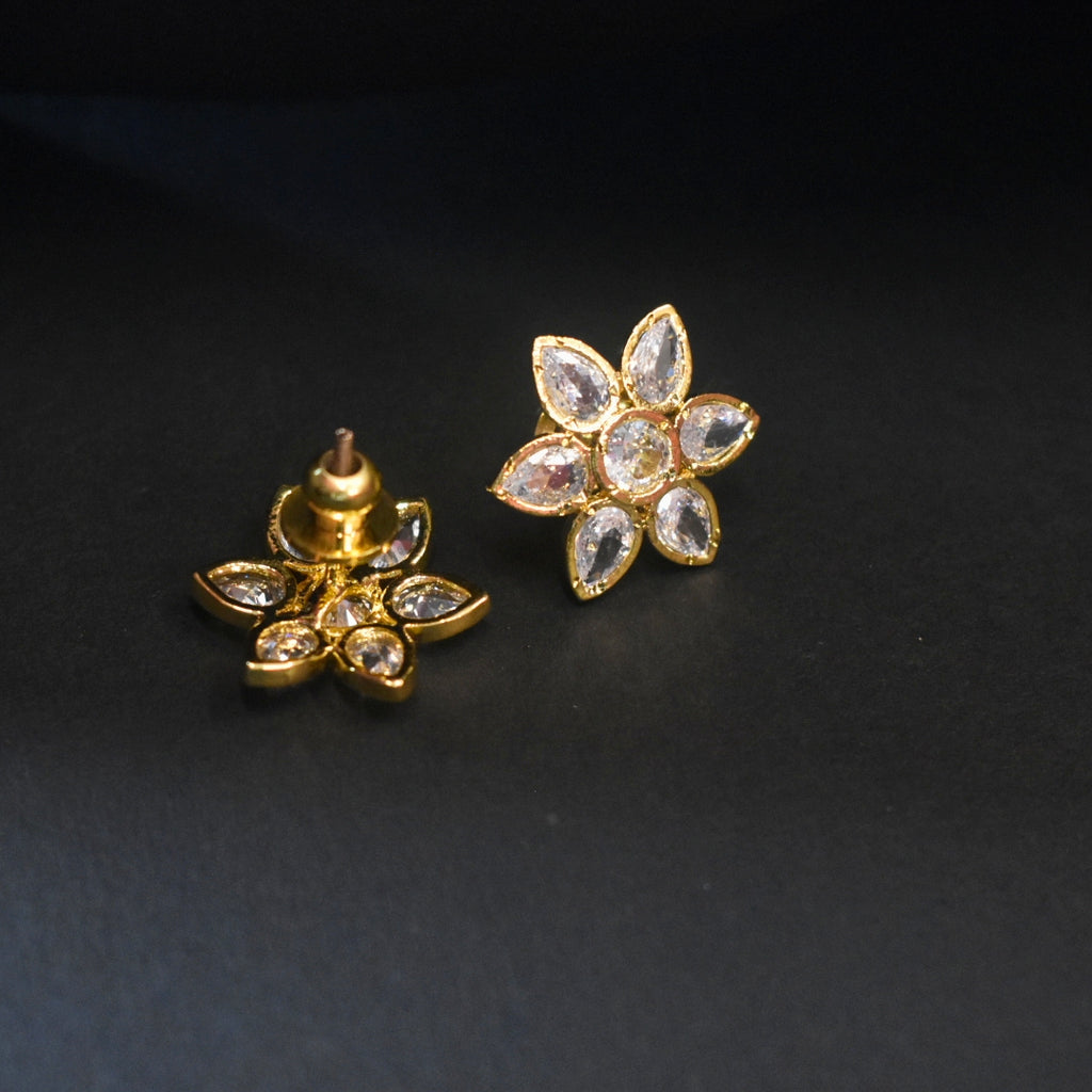 24K Gold Plated Zircon Stud Earrings - Brilliant Sparkle Design