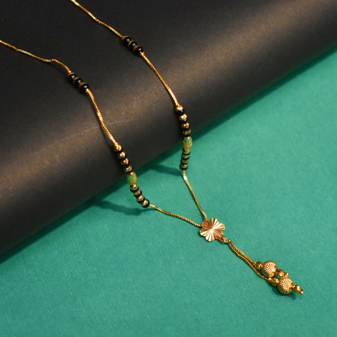 24K Gold Plated 18-Inch Black Beads Mangalsutra for Office Wear | Simple & Elegant