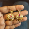 Gold Plated Ruby & CZ Stone Jhumka Earrings | Traditional Indian Chandbali