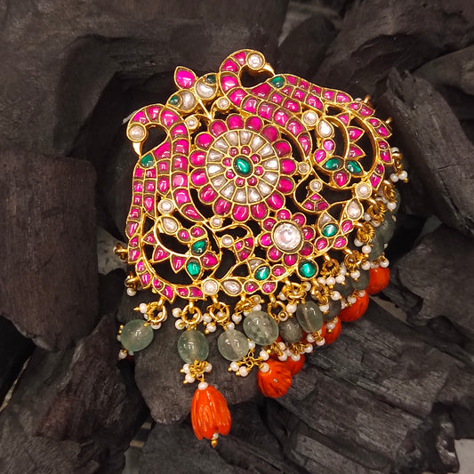 "Dazzling Elegance: The Exquisite Grand Jadau Kundan Peacock Pendant by ASP Fashion Jewellery"