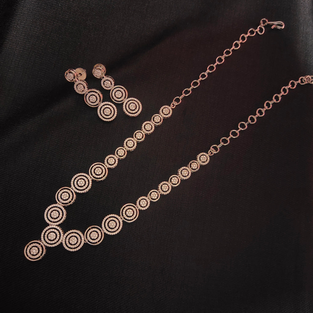 Silver Tone American Diamonds Necklace Set - Elegant CZ Jewelry