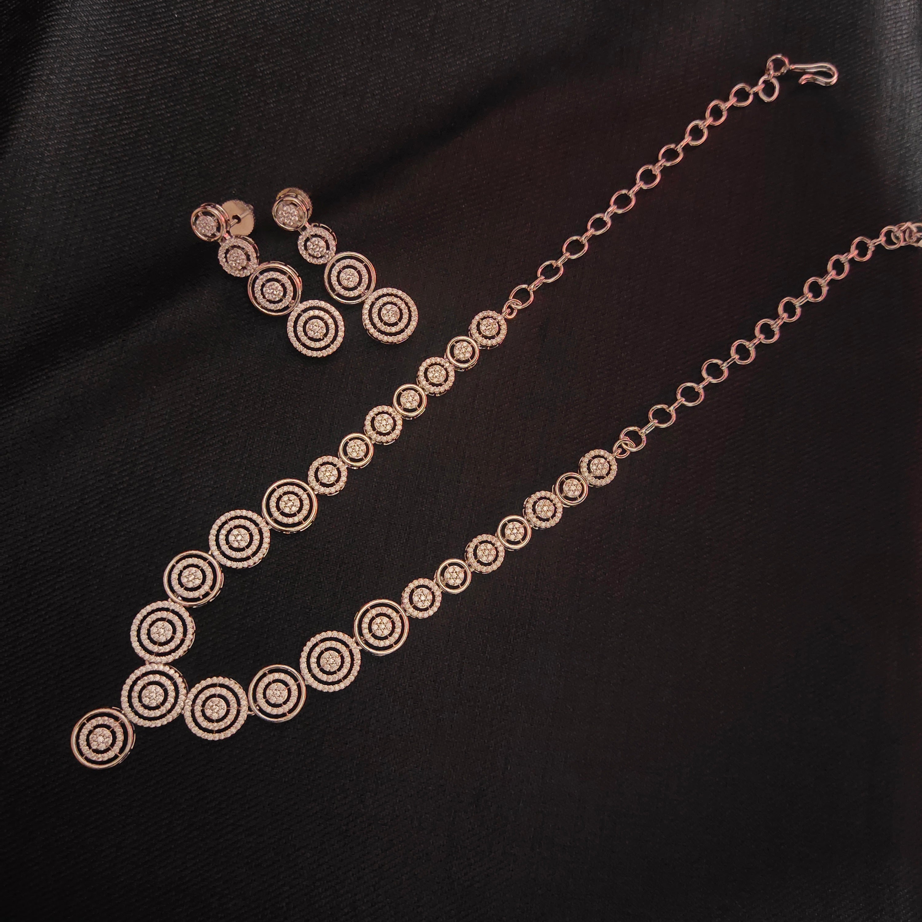 Silver Tone American Diamonds Necklace Set - Elegant CZ Jewelry