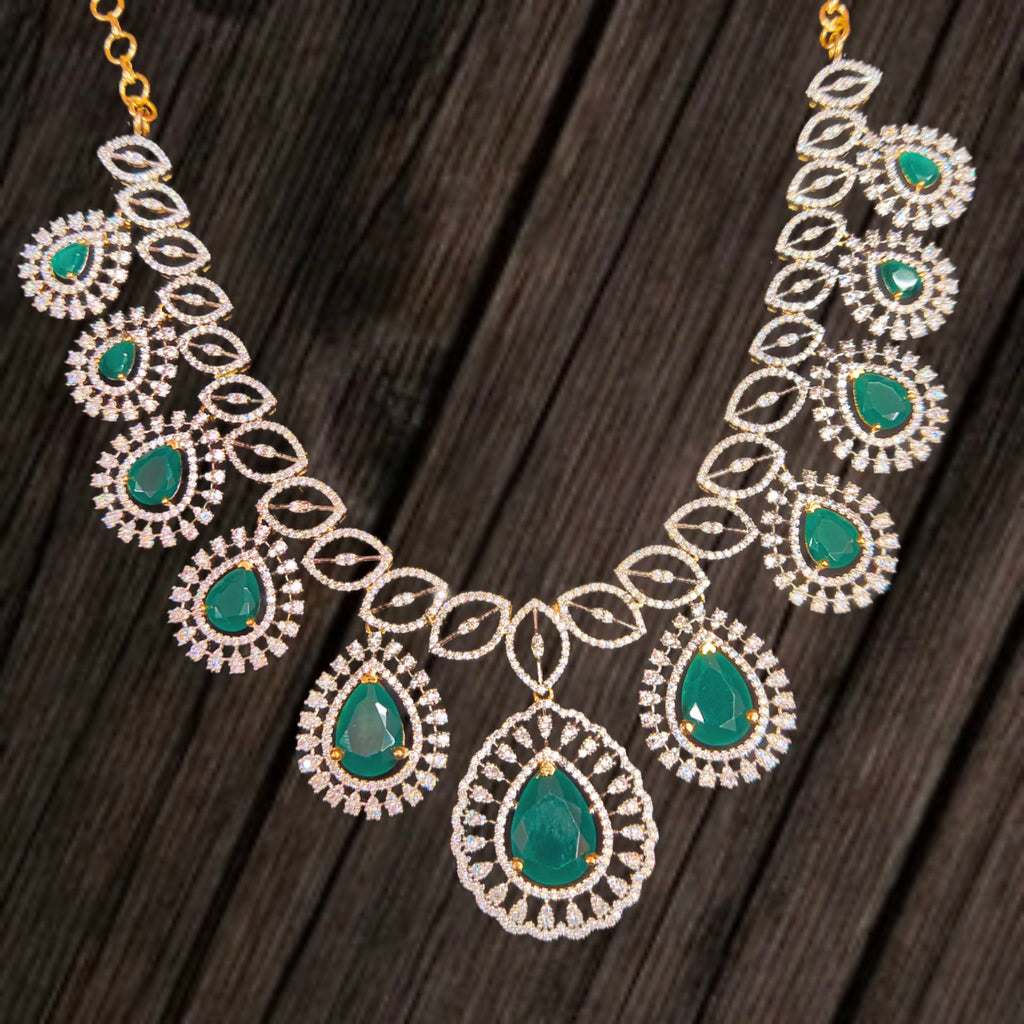Fascinating American Diamond Necklace Set - Premium Bridal Jewellery