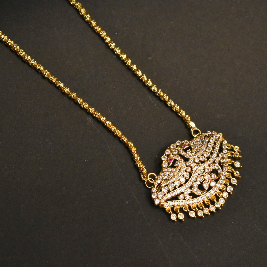 Panchaloha CZ Pendant with 24-Inch Chandramukhi Chain | Traditional Jewelry