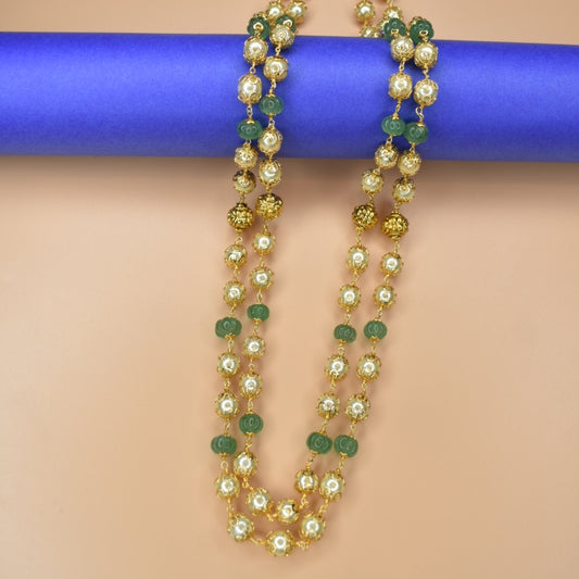 "Pearls of Elegance: A Stunning Two-Layer Pearl Mala Necklace with Semi-Precious Pumpkin Beads by Asp Fashion Jewellery"