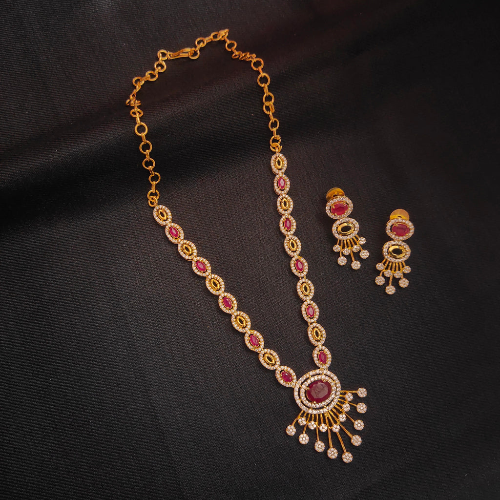 24K Gold Plated Purple CZ Designer Necklace Set with Earrings - Luxury Zircon Jewelry