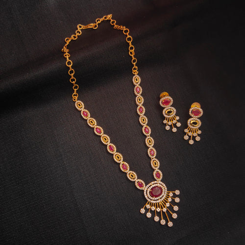 24K Gold Plated Purple CZ Designer Necklace Set with Earrings - Luxury Zircon Jewelry