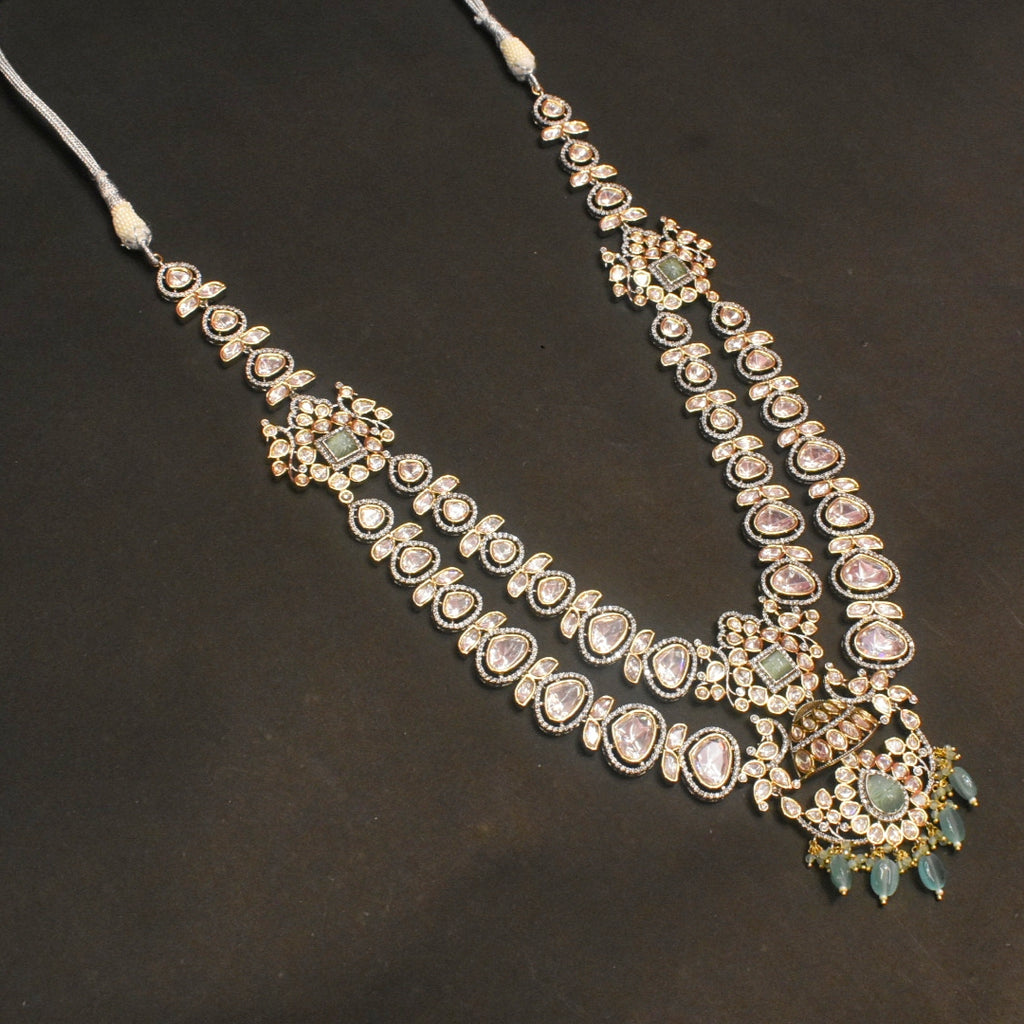 Double Layer Polki Moissanite Kundan Necklace Set - Traditional Indian Bridal Jewelry