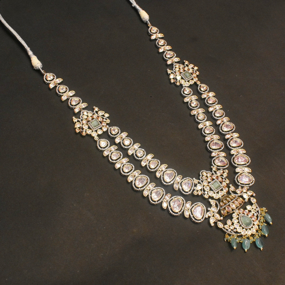 Double Layer Polki Moissanite Kundan Necklace Set - Traditional Indian Bridal Jewelry