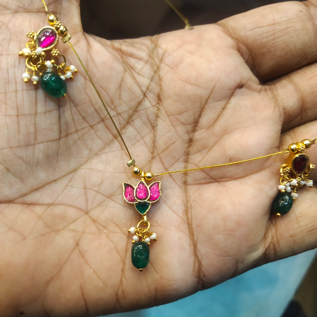 Jadau Kundan Invisible Necklace Set - 24K Gold Plated