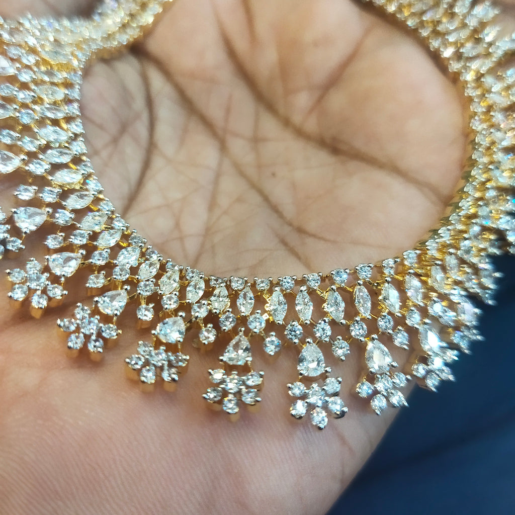 White Zircon Necklace Set - Rhodium Gold Plated